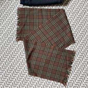 Vintage Burgundy/Olive Green/Tan Plaid Fringed Scarf